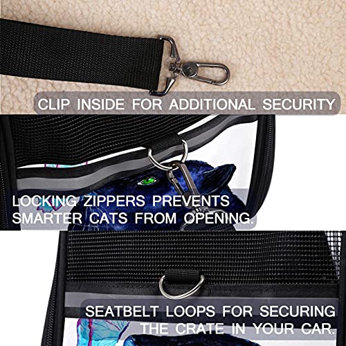MEITD Portagatos, transportador de viaje para mascotas, para perros, cachorro, cómodo, portátil, plegable, bolsa para mascotas, aprobada por aerolínea, pantera negra y mariposa azul