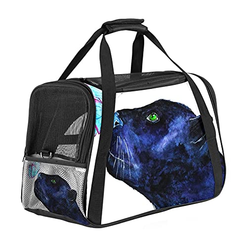 MEITD Portagatos, transportador de viaje para mascotas, para perros, cachorro, cómodo, portátil, plegable, bolsa para mascotas, aprobada por aerolínea, pantera negra y mariposa azul
