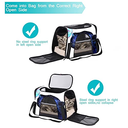 MEITD Portagatos, transportador de viaje para mascotas, para perros, cachorro, cómodo, portátil, plegable, bolsa para mascotas, aprobada por aerolínea, pantera negra y mariposa azul