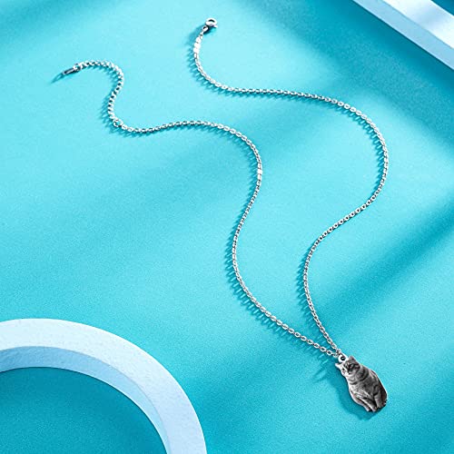 MeMeDIY Collar con Colgante de Imagen de Mascota Personalizado, Acero Inoxidable, Gato, Perro, Animales, Color/Negro Y Blanco, Regalos Fotográficos para Mujeres/Hombres/Amantes de Las Mascotas