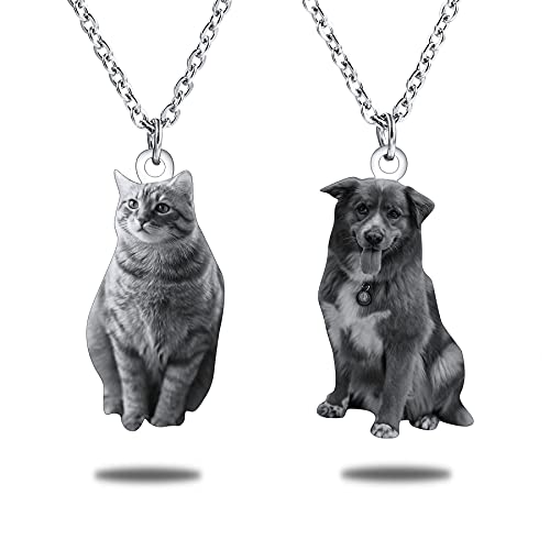 MeMeDIY Collar con Colgante de Imagen de Mascota Personalizado, Acero Inoxidable, Gato, Perro, Animales, Color/Negro Y Blanco, Regalos Fotográficos para Mujeres/Hombres/Amantes de Las Mascotas