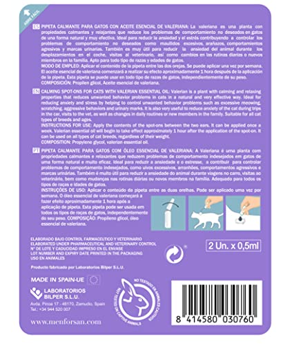 MENFORSAN Pipetas calmantes para Gatos, Blister con 2 Unidades, Reduce el estrés