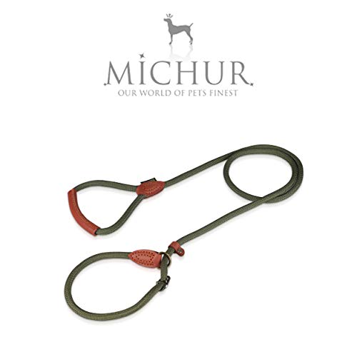 Michur Sherpa Leash Green Hornet Correa Redonda Hecha de cordón de Nylon Reforzado con Cuero Resistente, Disponible en Diferentes tamaños y Colores, Correa de Cuero Verde Perro, Cuero, Mascotas