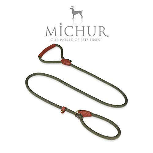 Michur Sherpa Leash Green Hornet Correa Redonda Hecha de cordón de Nylon Reforzado con Cuero Resistente, Disponible en Diferentes tamaños y Colores, Correa de Cuero Verde Perro, Cuero, Mascotas