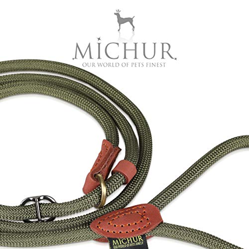 Michur Sherpa Leash Green Hornet Correa Redonda Hecha de cordón de Nylon Reforzado con Cuero Resistente, Disponible en Diferentes tamaños y Colores, Correa de Cuero Verde Perro, Cuero, Mascotas