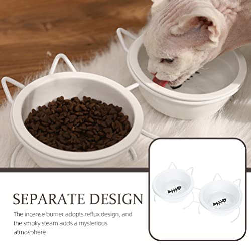 Mipcase 1 Set Cerámica Cat Bowl Anti Vómitos Levantado Gato Cuencos Cuencos con Soporte Decorativo Colección Elevated Pet Bowl Tazón Metal Pet Soporte Cuenco para Gatos Pisos Pequeños