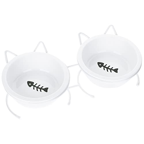 Mipcase 1 Set Cerámica Cat Bowl Anti Vómitos Levantado Gato Cuencos Cuencos con Soporte Decorativo Colección Elevated Pet Bowl Tazón Metal Pet Soporte Cuenco para Gatos Pisos Pequeños