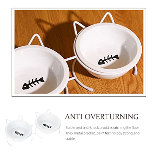 Mipcase 1 Set Cerámica Cat Bowl Anti Vómitos Levantado Gato Cuencos Cuencos con Soporte Decorativo Colección Elevated Pet Bowl Tazón Metal Pet Soporte Cuenco para Gatos Pisos Pequeños