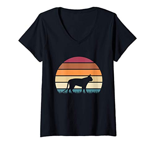Mujer Retro Vintage Sunset Kitten Feline Pet Singapura Cat Camiseta Cuello V