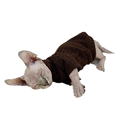 NELIT Sphynx Cat Ropa Cálido Suéter de Cuello Alto Pies de Pelo Cat Ropa de Gato-Color café_L