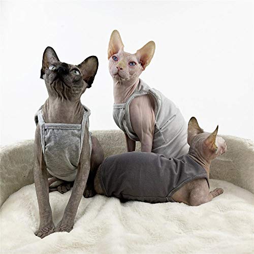 NELIT Sphynx Gato Ropa sólido Color Chaleco sin Pelo Ropa de Gato-Gris de Tinta_M