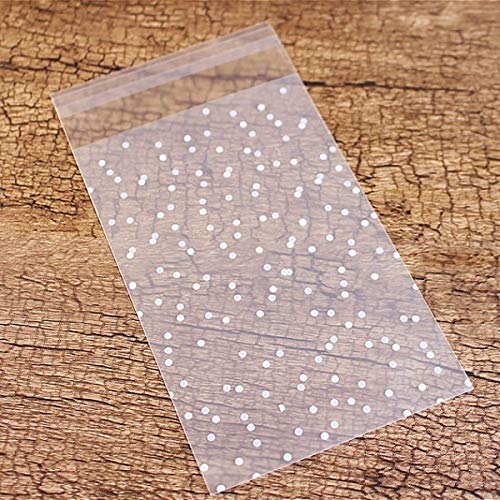 Newpointer Popular - 100 Bolsas de plástico con Lunares translúcidos para Galletas, Envoltorio para Magdalenas, Bolsa de Regalo autoadhesiva, 10 x 10 cm, Color Blanco