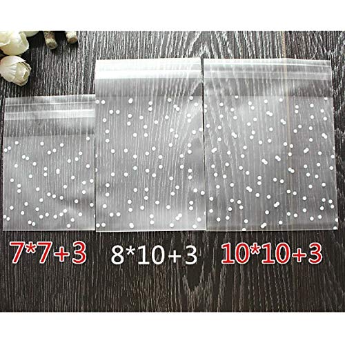 Newpointer Popular - 100 Bolsas de plástico con Lunares translúcidos para Galletas, Envoltorio para Magdalenas, Bolsa de Regalo autoadhesiva, 10 x 10 cm, Color Blanco