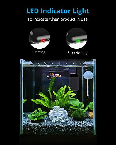 NICREW Calentador Acuario 15W, Calentador Acuario Mini, Calentador Acuario, Calentador Acuario para Peces y Tortugas hasta 10 L