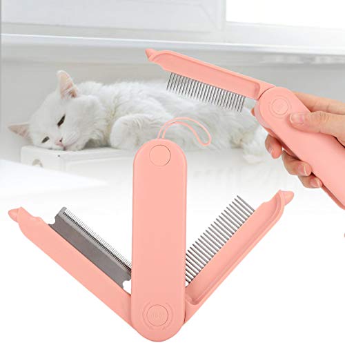 Nunafey Peine de Aseo para Mascotas, Dos Nudos de Apertura de Espacios Diferentes, Plegable, Transparente, Flotante, Peine de Acero para Mascotas, Herramienta de Aseo de Acero para Mascotas(Pink)
