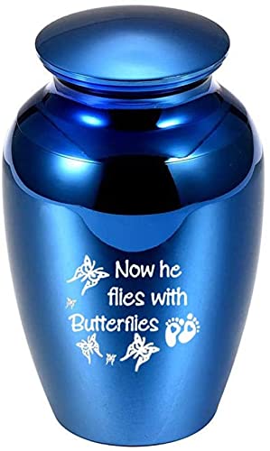 OPPJB Collar De Cenizaurnas De Cremación Que Vuela con Mariposas Urnas Funerarias De Mariposas Memorias De Cenizas De Cremación para Humanos/Mascotas Urnas De Recuerdo Pequeñas -Azul_45X70Mm