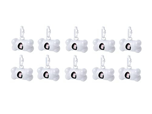 Pack 10 Dispensadores + 150 Bolsas para excrementos perros y mascotas. Colores. Bolsas Caca Perro. Portabolsas Heces (BLANCO)