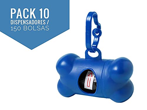 Pack 10 Dispensadores + 150 Bolsas para excrementos perros y mascotas. Colores. Bolsas Caca Perro. Portabolsas Heces (BLANCO)