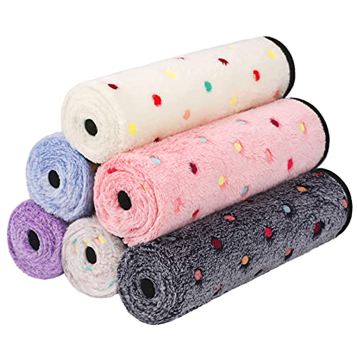 Pedgot 6 mantas para mascotas de 60 x 40 cm con estampado de puntos mullidos para perros y gatos, manta cálida para cama para mascotas, azul, rosa, gris oscuro, beige, blanco, morado