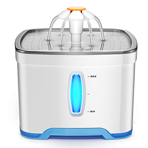 Peteast Fuente para Gatos 2.5L,Bebedero Gatos, Fuente Silencioso para Mascotas, Fuente Gatos con Luz LED Fuente Agua Gatos, con Filtro De Carbón Activado Y Bomba De