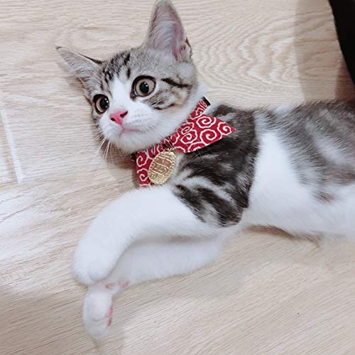 PetSoKoo Bufanda de orejas de conejo, collar de gato con campana y colgante de moneda. Estilo único Japón. 100% algodón. Para niña niño y mujer lindo collar de gato