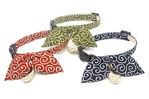 PetSoKoo Bufanda de orejas de conejo, collar de gato con campana y colgante de moneda. Estilo único Japón. 100% algodón. Para niña niño y mujer lindo collar de gato