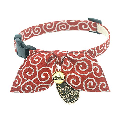 PetSoKoo Bufanda de orejas de conejo, collar de gato con campana y colgante de moneda. Estilo único Japón. 100% algodón. Para niña niño y mujer lindo collar de gato