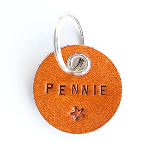 Placa de identificación para perro de piel, personalizable con nombre y estrella, acabado en piel, llavero, etiqueta de identificación para mascotas (1 pieza)