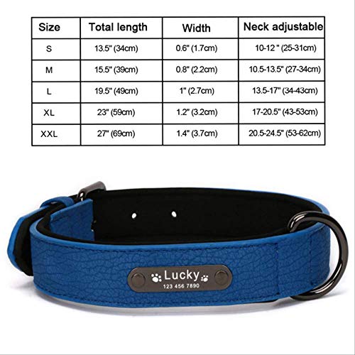 PMWLKJ Collar de Perro Grande Personalizado Cuero Collar de Perro Grande Personalizado M Collar Azul Marino