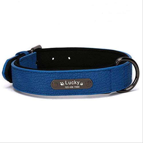 PMWLKJ Collar de Perro Grande Personalizado Cuero Collar de Perro Grande Personalizado M Collar Azul Marino