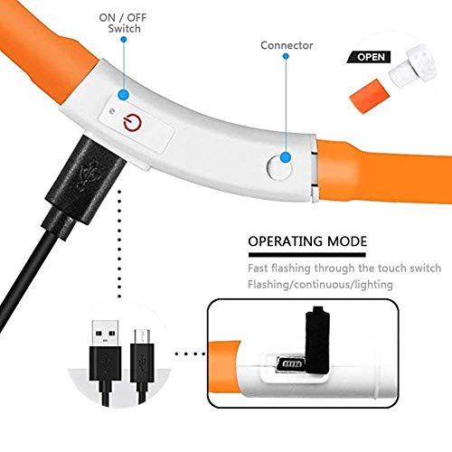 PoJu LED Iluminado Perro Collar Collar USB Recargable Perro Mascota de neón - Corte de revisar Longitud silicio Perro Que Brilla Collares Intermitente 3 Modos Collar (Color : Red)