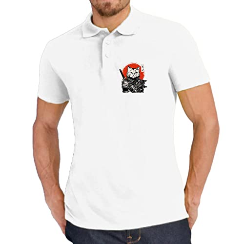Polo de Hombre Gato Felino Siames Mascota Divertido Katana Samuray Cat 005 XXL
