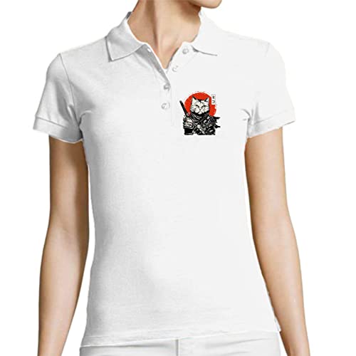 Polo de Mujer Gato Felino Siames Mascota Divertido Katana Samuray Cat 005 XXL