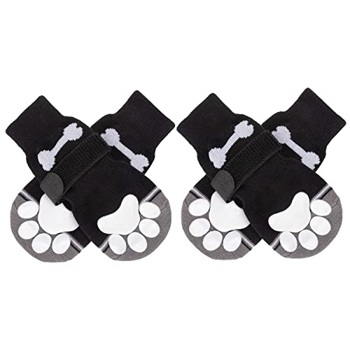 Pomrone 4 Calcetines Antideslizantes para Perros, Fundas Ajustables para Patas de Mascotas con Dibujos Animados, Bonitos Zapatos para Perros con patrón de Hueso Bordado, Suaves de Llevar, Protector