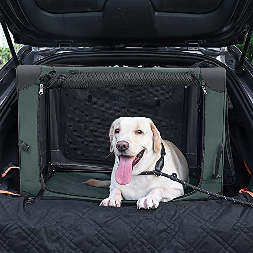 PUPPY KITTY Transportín para Perros, Bolsa De Transporte Plegable, Portátil, para Animales Mediano y Grande, para Coche, Interior y Exterior, Tejido Oxford Verde Militar,83x59x59cm