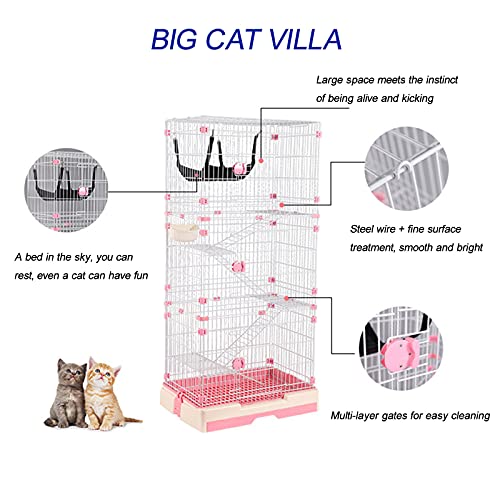 QJM Jaula para Gatos - Jaula para Gatos Jaula para Gatos Al Aire Libre Parque Infantil Jaulas para Gatos Interiores Recintos sobre Ruedas Condominio para Gatos De 3 Niveles-73 * 53 * 161 Cm