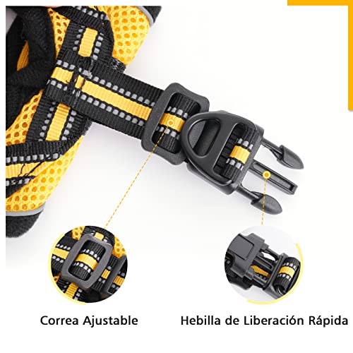 rabbitgoo Arnes Gatos y Correa 150cm Chaleco Ajustable Antitirones Reflectante Cómodo Correa Mágica para Fácil de Poner y Quitar para Paseo Diario Arnes para Perro Pequeño Conejos Gatos M Amarillo