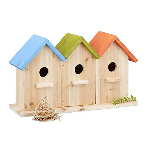 Relaxdays Caja Nido Decorativa, Madera, Multicolor, S (Paquete de 1)