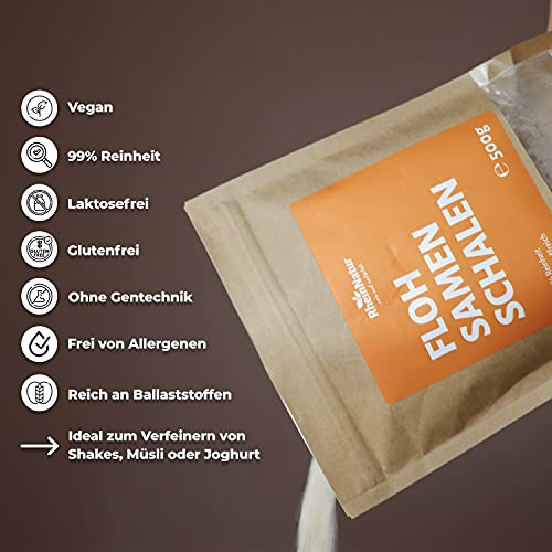 Rheinnatur Semillas de pulgas en polvo finamente molido, orgánico, 99 % de pureza, para ayudar a la digestión, 200 g