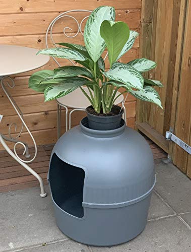 RHRQuality Inodoro para gatos Flower XXL gris invisible con tapa, 51 diámetro x 55 cm