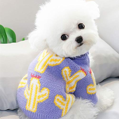 Ropa para mascotas, abrigo, estampado de cactus, suéter de punto, ropa de invierno, lindo gato, ropa cálida para perros pequeños, medianos y ligeramente grandes