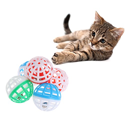 Rtengtunn 5 Piezas Gato Juguete Campana Hueco Bolas Sonido Mascota Juego Gatito Plástico Interactivo Sonajero - Color al Azar