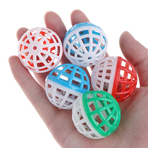 Rtengtunn 5 Piezas Gato Juguete Campana Hueco Bolas Sonido Mascota Juego Gatito Plástico Interactivo Sonajero - Color al Azar