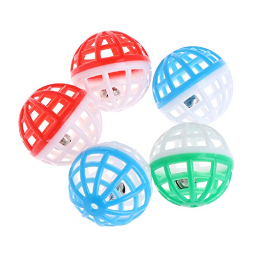 Rtengtunn 5 Piezas Gato Juguete Campana Hueco Bolas Sonido Mascota Juego Gatito Plástico Interactivo Sonajero - Color al Azar