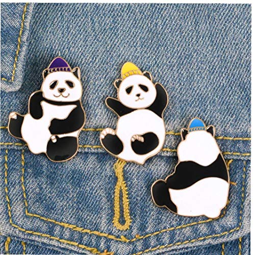 Ruluti Joyería De La Aleación Camisa Linda De La Panda De La Broche De Dril De Algodón Bolsa Salvaje Sombrero Panda Blue Badge