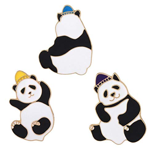 Ruluti Joyería De La Aleación Camisa Linda De La Panda De La Broche De Dril De Algodón Bolsa Salvaje Sombrero Panda Blue Badge