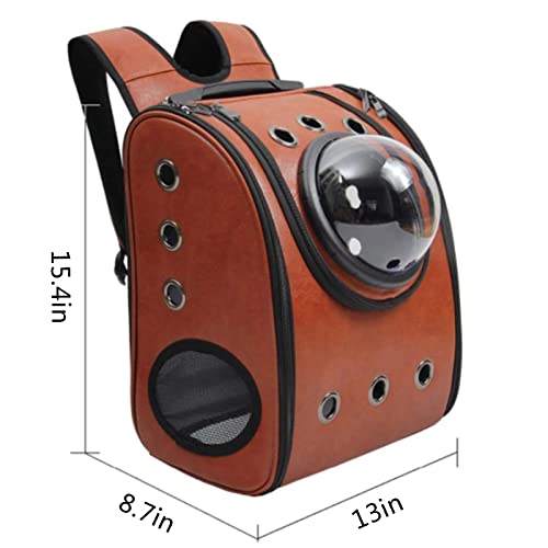SHFAMHS Caja De Transporte De Mascotas, Mochila Cápsula Espacial, 13 × 8,7 × 15,4 Cm, Transparente, Portátil, para Perros Y Gatos Go out (marrón)