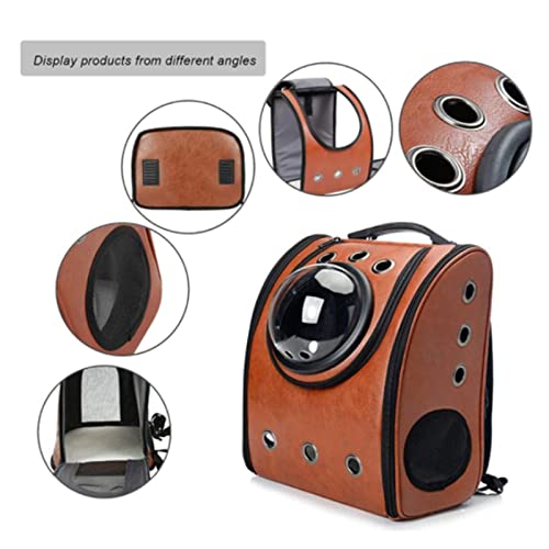 SHFAMHS Caja De Transporte De Mascotas, Mochila Cápsula Espacial, 13 × 8,7 × 15,4 Cm, Transparente, Portátil, para Perros Y Gatos Go out (marrón)