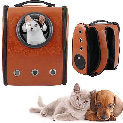 SHFAMHS Caja De Transporte De Mascotas, Mochila Cápsula Espacial, 13 × 8,7 × 15,4 Cm, Transparente, Portátil, para Perros Y Gatos Go out (marrón)