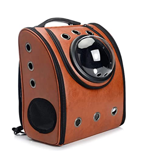 SHFAMHS Caja De Transporte De Mascotas, Mochila Cápsula Espacial, 13 × 8,7 × 15,4 Cm, Transparente, Portátil, para Perros Y Gatos Go out (marrón)